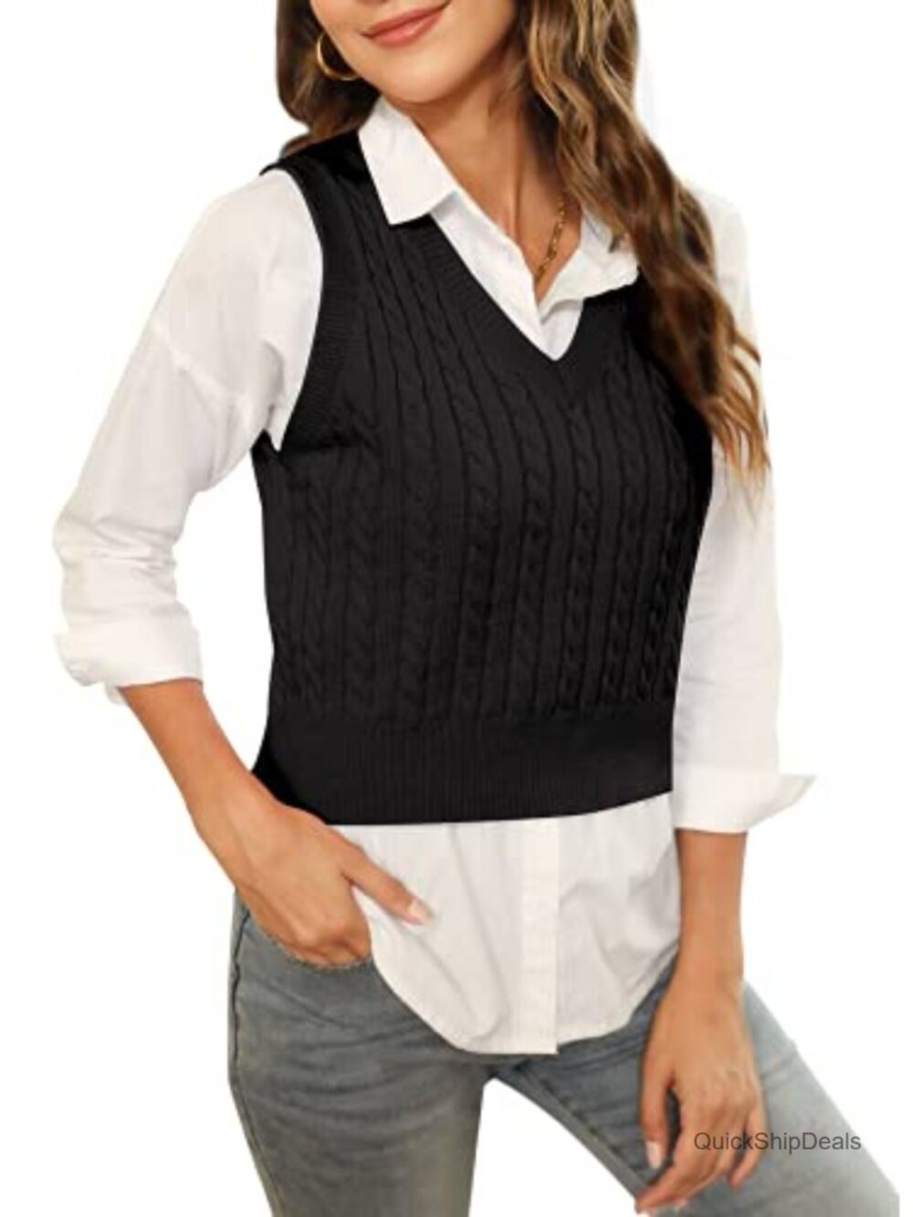 Knitted V-Neck Argyle Plaid Preppy Sleeveless Crop Sweater Vest
